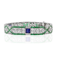 3.00 Ct.Tw.Total Carat Weight Sapphire Natural Diamond Antique Style Bracelet, Platinum 950 Video